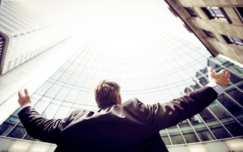 Man with hands in air